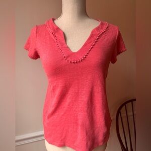 Boden 100% Linen Coral Short Sleeve V-Neck Top - XS